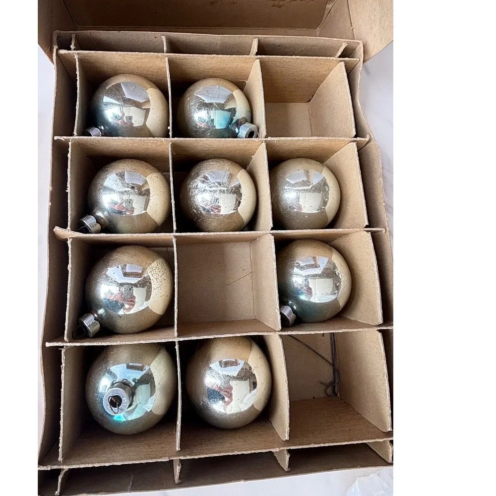 Vintage‎ Woolworths Glass Christmas Ornaments Bauble Set of 9 Silver USA Made
